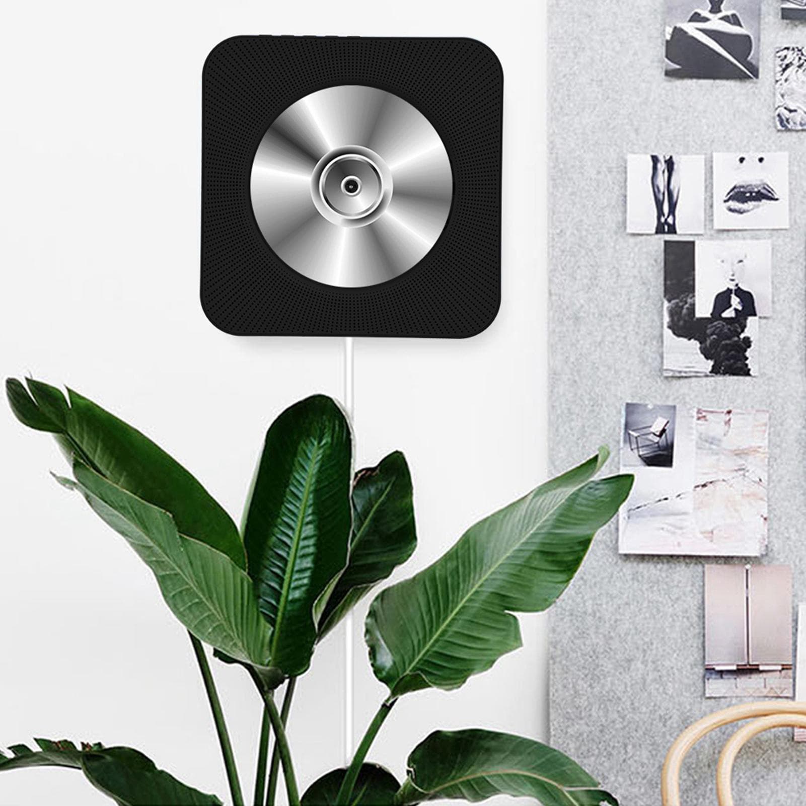 New Wall Mounted Bluetooth CD Player Speaker with Remote Control (Black ) EU Plug black