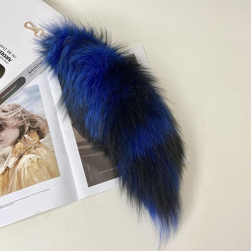 Fashion Big Fox Tail Keychain Bag Keyring Fluffy Decoration about 40cm blue/black