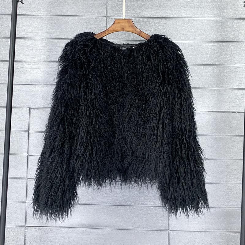 16 Color Women's Fur Coat Colorful Fluffy Pink Lamb Fur Faux Fur Coat Sheepskin Coat Winter Faux Fur Coat M black