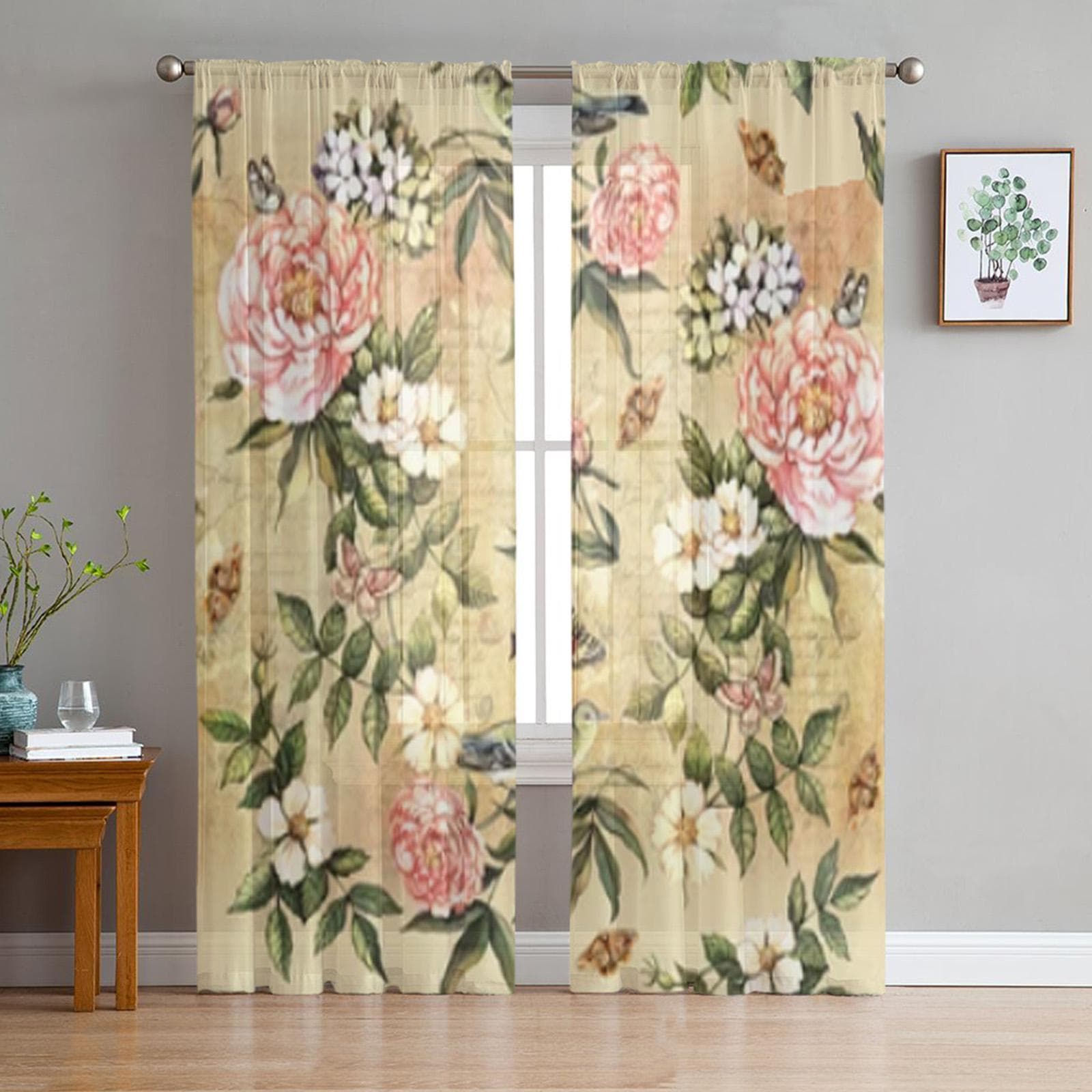 Youth Bedroom Sheer Curtains Modern Geometric Abstract Kitchen Study Curtains Living Room Holiday Decor Tulle Curtains 135W x 114H(cm)