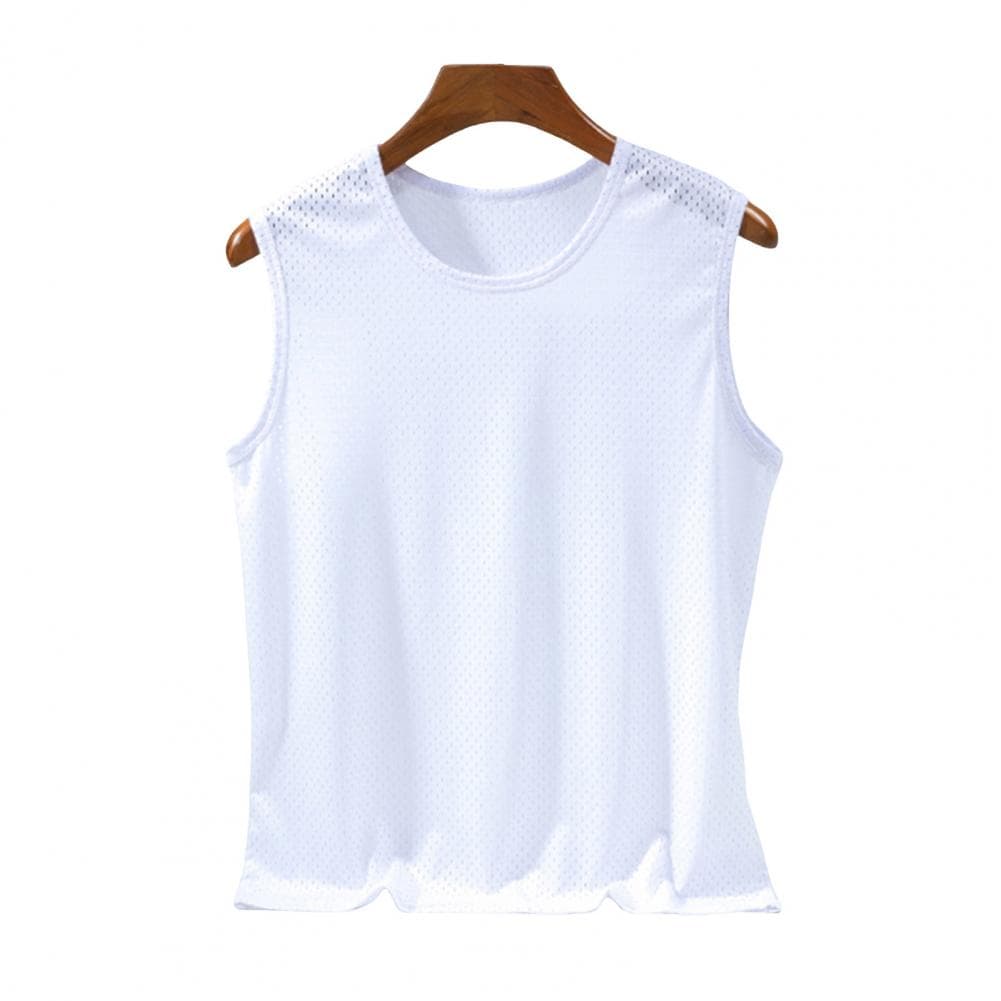 Summer Men Vest Hollow Mesh Sleeveless O Neck Solid Color Plus Size Quick Dry Good Breathability Basketball Gym Workout Tank Top L white