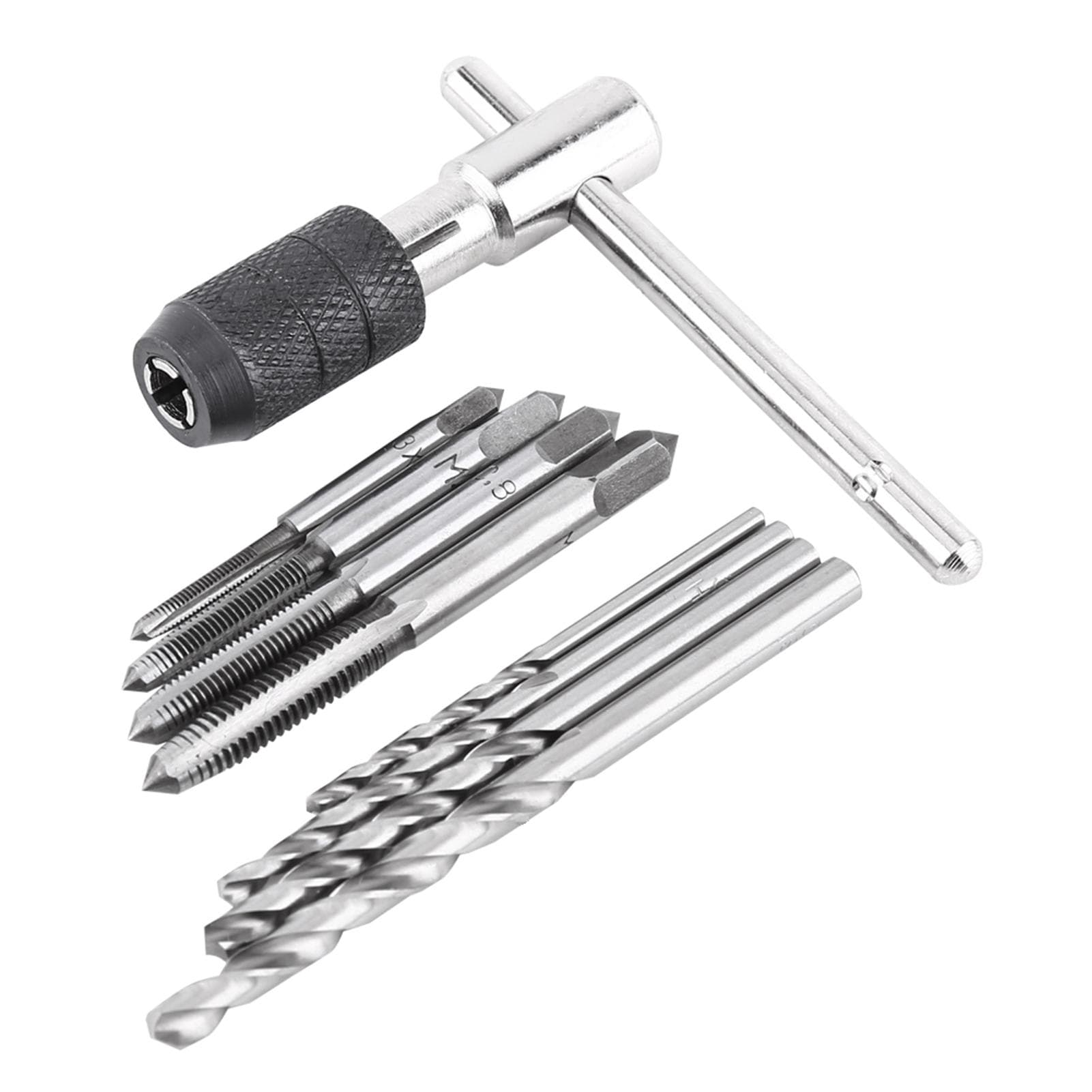 9pcs Set Screw Taps & Tshaped Wrench & Twist Drill Bits Threading Tapping Hand Tool Kit