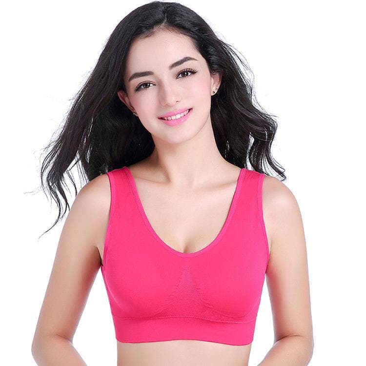 S-6XL Women Sport Bra Fitness Running Vest Gym Workout Underwear Padded Crop Tops Female Sportswear Brassiere Push Up Bras 5XL rose red
