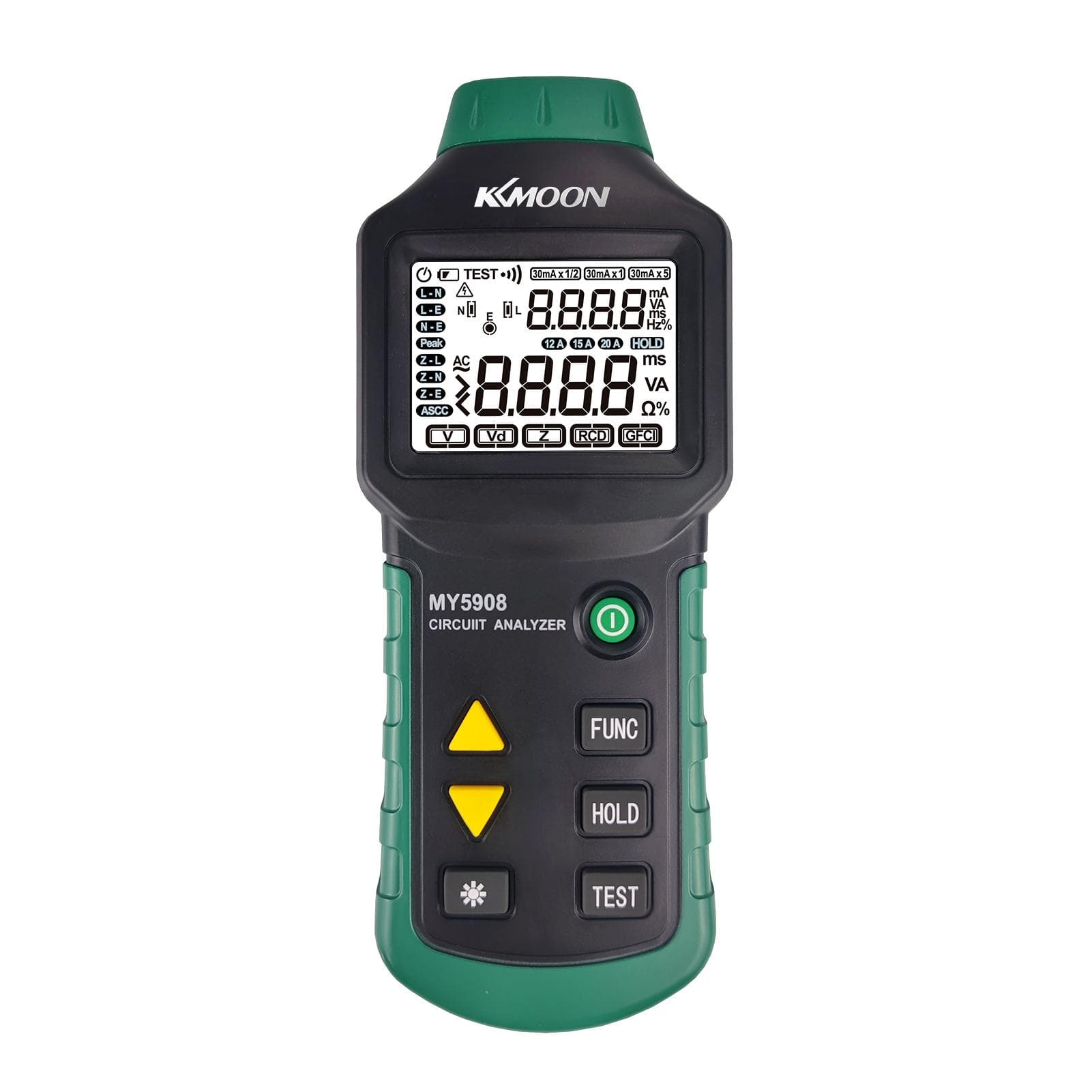 KKmoon MY5908 Digital LCD Backlight Circuit Analyzer True RMS AC Voltage RCD GFCI Electrical Tester US Plug