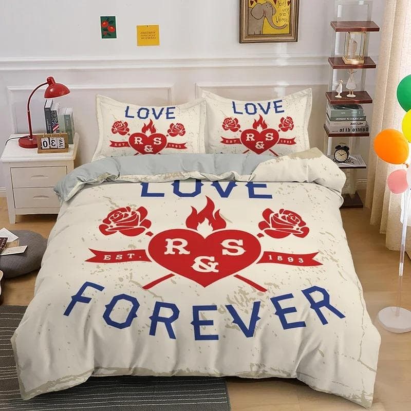 3D Love Heart King Queen Duvet Cover Valentines Gift Bedding Set for Girls Women Couples Soft Polyester Quilt Cover Home Textile 70x133cm 2pcs