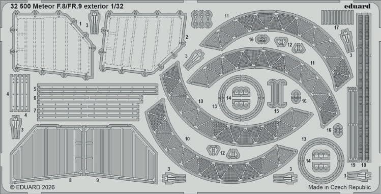 Eduard Gloster Meteor Exterior Etched Parts Plastic Model Kit Parts EDU32500 1/32 F.8/FR.9 (for Revell)