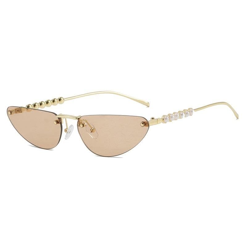 Luxury Designer Rimless Pearl Sunglasses Women Trendy Cat Eye Metal Frameless UV Protection Fashion only 1pcs sunglasses