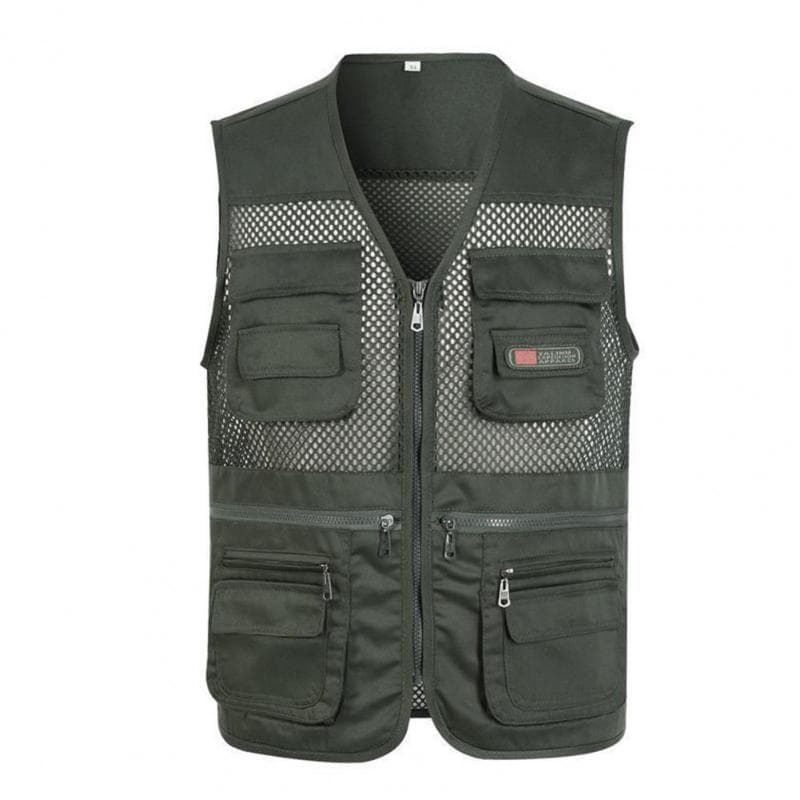 Casual Summer Sleeveless Fishing Vest Solid Color Plus Size Loose Waistcoat for Outdoor Classic Multi Pocket Photograph Vest 2XL green