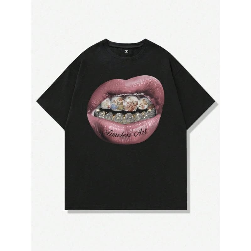 T-shirt Mouth Print T-shirt Men's Summer Cotton Casual Short-sleeved Men M