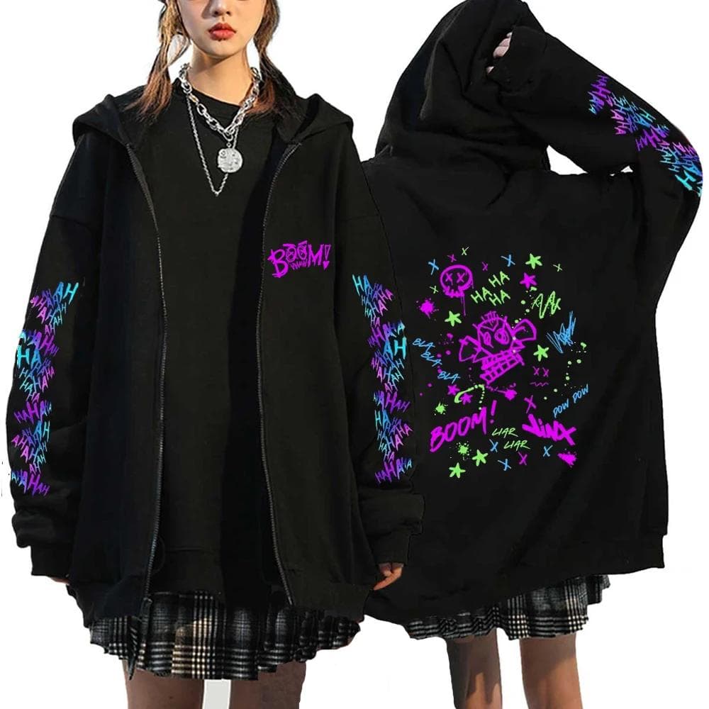 Arcane-Jinx Zipper Hoodie Monkey Graffiti Zip Up Jacket Men Women Game Lover Popular Sweatshirts HipHop Streetwear Pullover Gift L