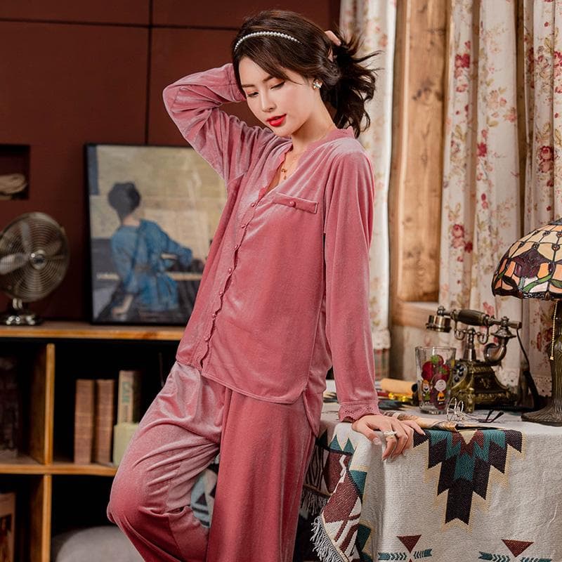 Velvet Pajamas Set Flannel Warm Pajamas Women's Long Sleeve Homewear Pajamas Homewear Casual Wear 5XL