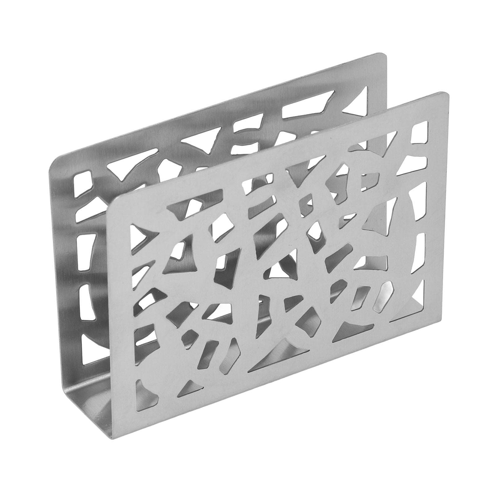 Napkin Holder Hollow Out Pattern Multifunction Vertical Napkin Holder Glossy Edge Metal Napkin silver