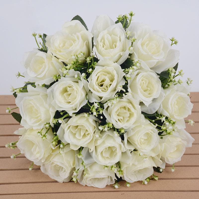 18 Heads Silk Rose Artificial Flowers Fake Bouquet Wedding Home Party Decor beige