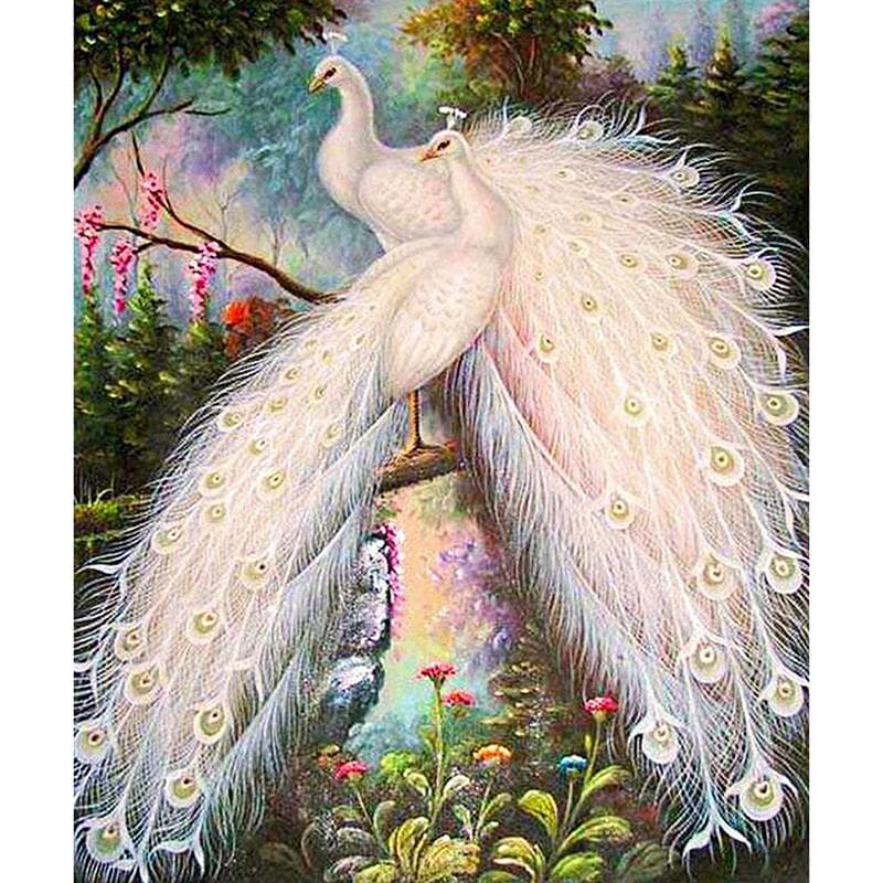 Diamond Embroidery Pattern Cross Stitch White Peacock Diamond Painting DIY Home Decor 20X30CM