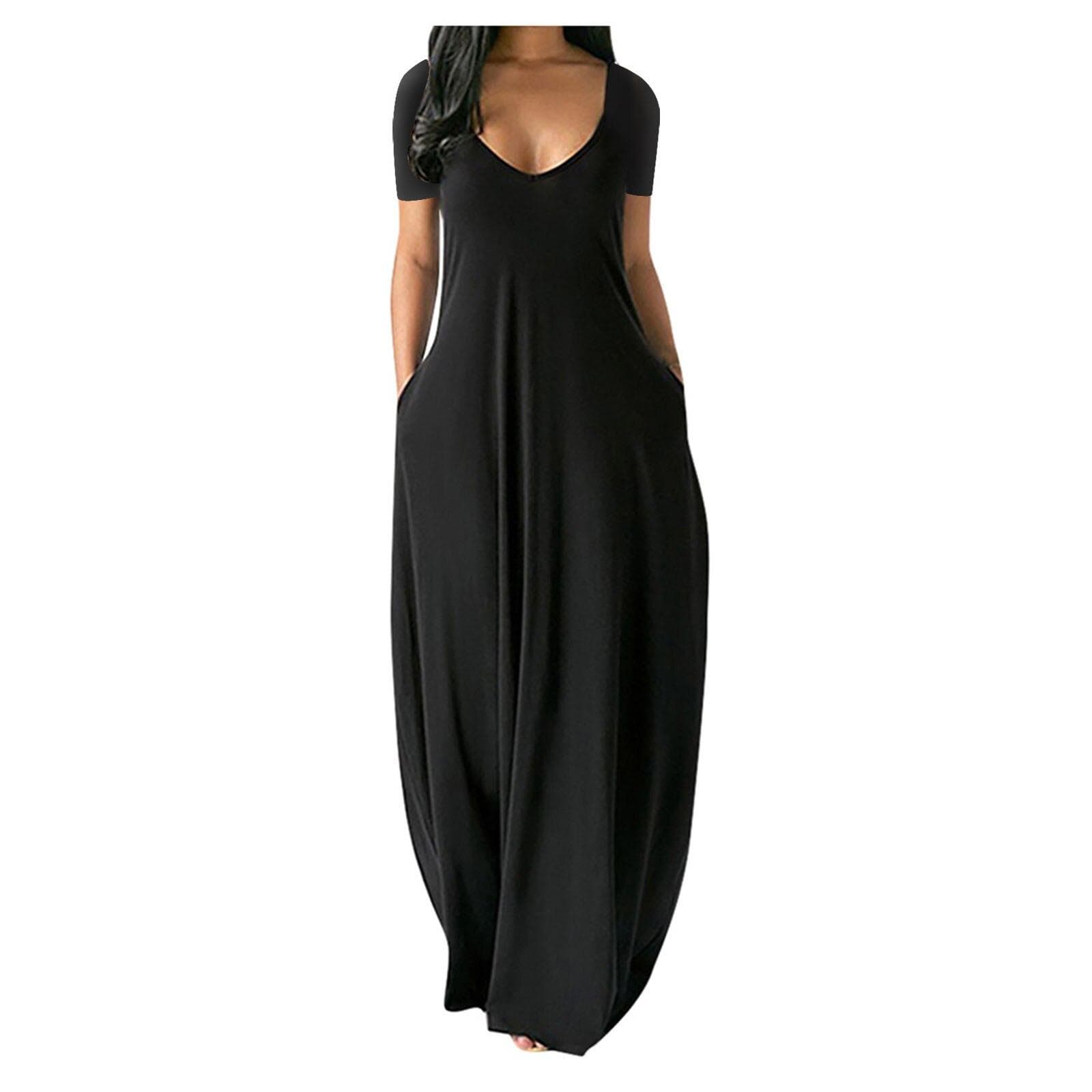 Summer Beach Maxi Dress Women Floral Print Boho Long Chiffon Dress Ruffles Wrap Casual V-Neck Split Sexy Party Dress Robe XXXL black