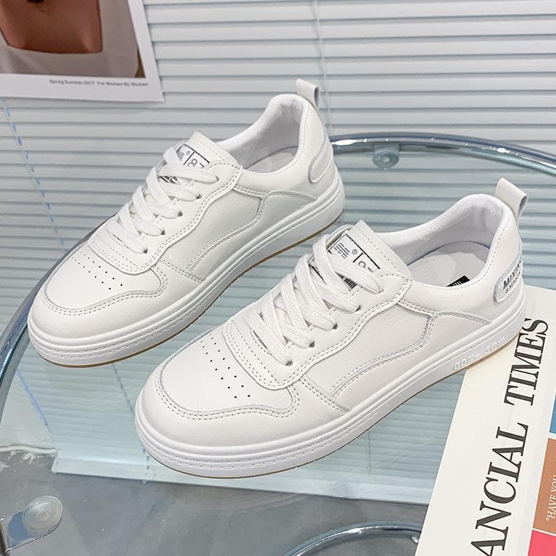 Women's Spring New Style Genuine Leather Flat Shoes Students All-match Casual Sports White Shoes 40