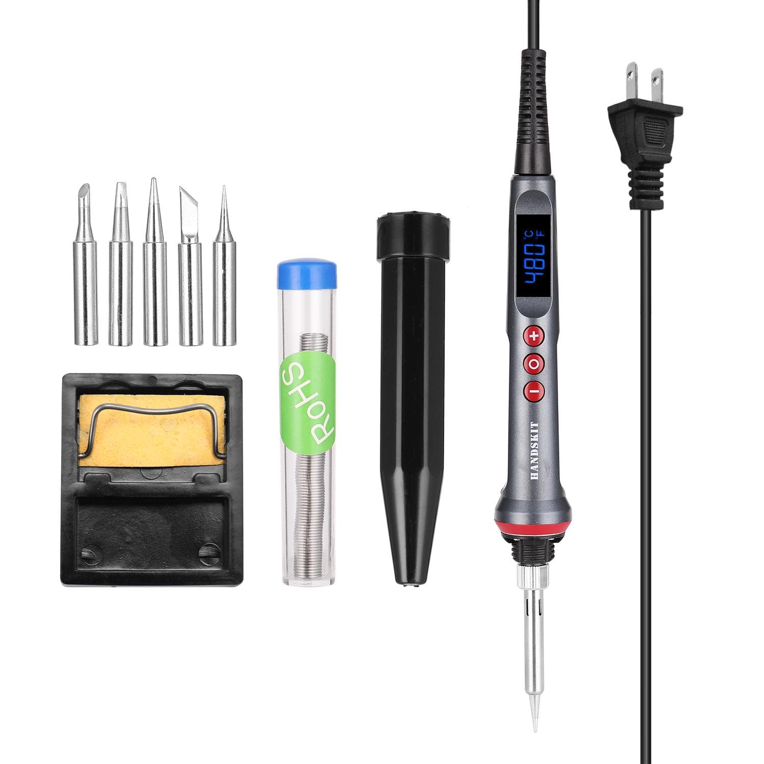 HANDSKIT 90W LED Digital Soldering Iron Set Adjustable Temperature Electric Soldering Iron 4 Wire US Plug