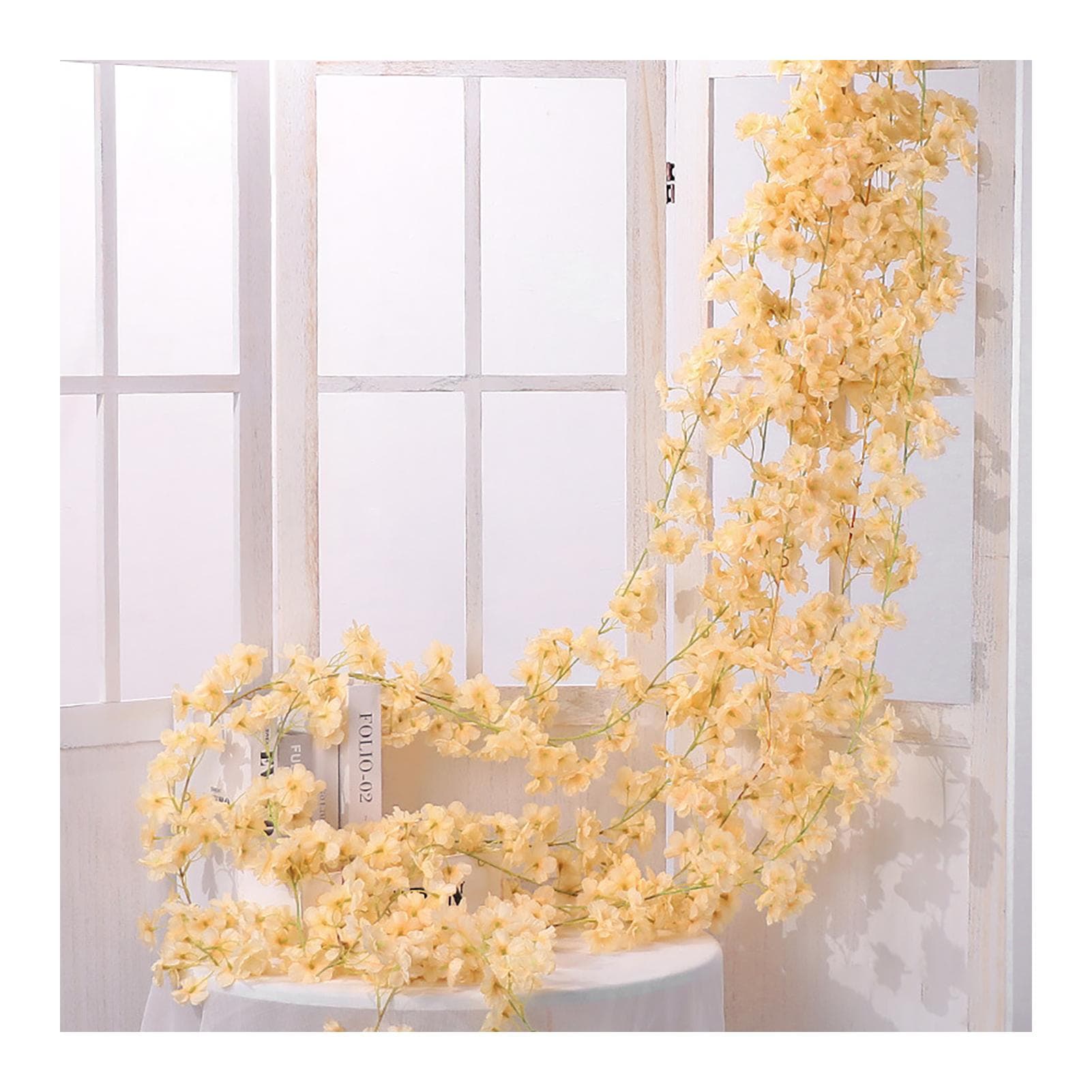 Artificial Flower Rattan Single 1.8m 135pcs Flowers Head Vivid Decorative Silk Plastic Hanging Fake champagne