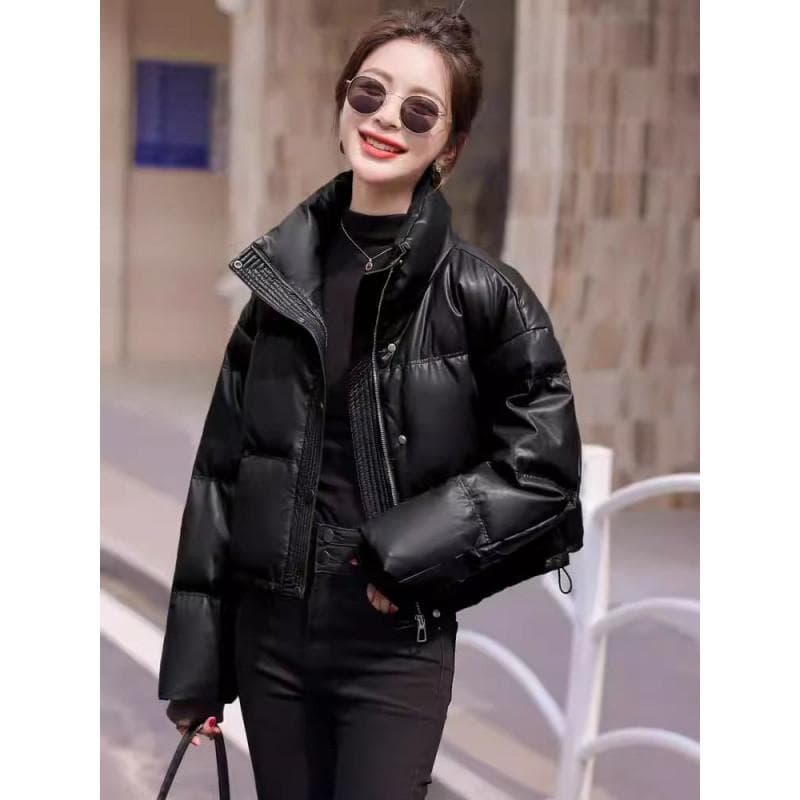No-wash PU Down Jacket Short Style New Winter Thickened Bread Stand Collar Small Man Style Kendou Jacket M