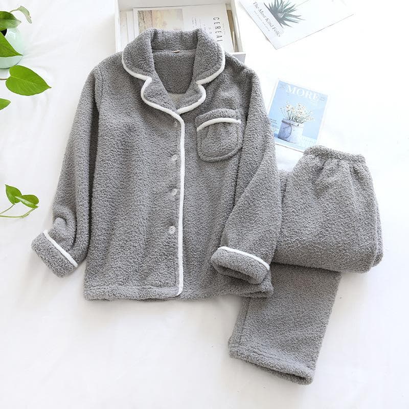 New Autumn and Winter Women's Large Size Wool Thermal Pajamas Set Comfortable Cotton Wool Simple Home Wear Pajamas for Women XL