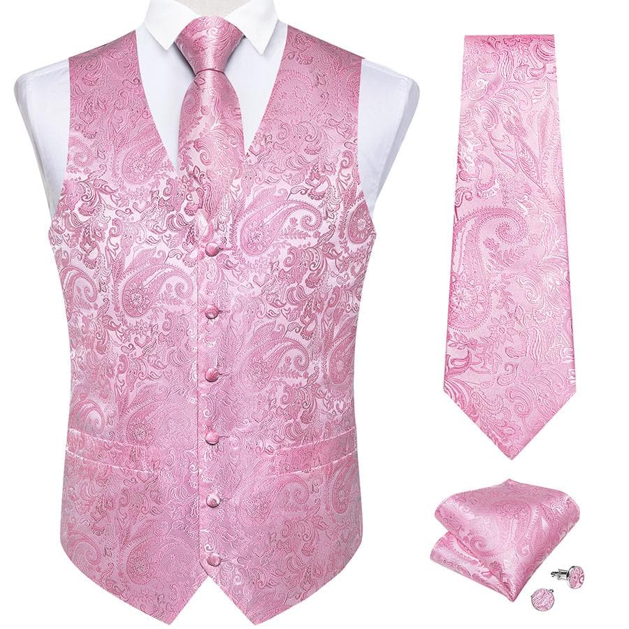 Dibangu Mens Yellow Paisley Vest Suit Waistcoat Hanky Cufflinks Tie Set Wedding L