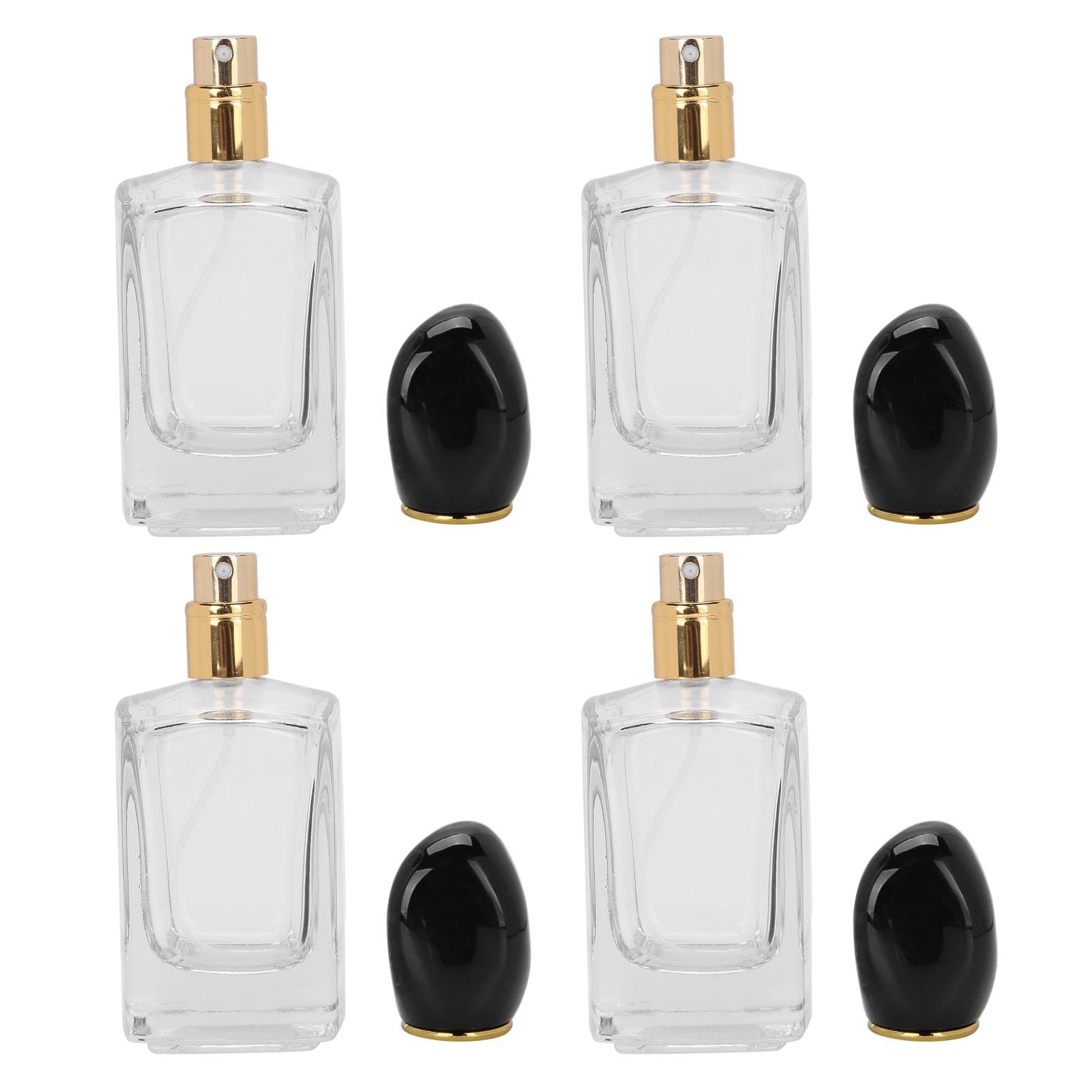 4pcs Refillable Perfume Bottle Glass Empty Spray Bottle Perfume Dispenser Atomizer 50mlBlack Cover