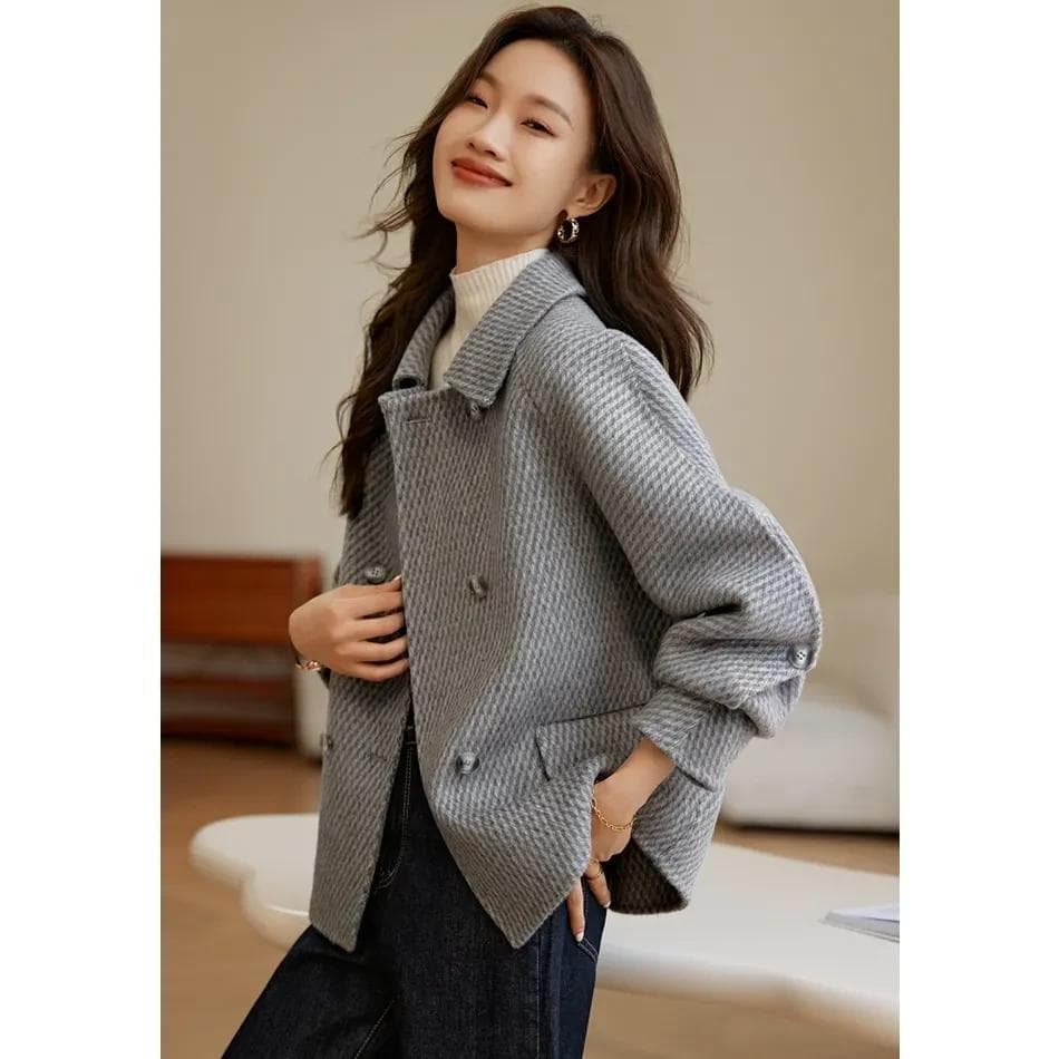 Woolen Coat Winter New Simple Fashion Coat Loose Double-breasted Coat Women S gray