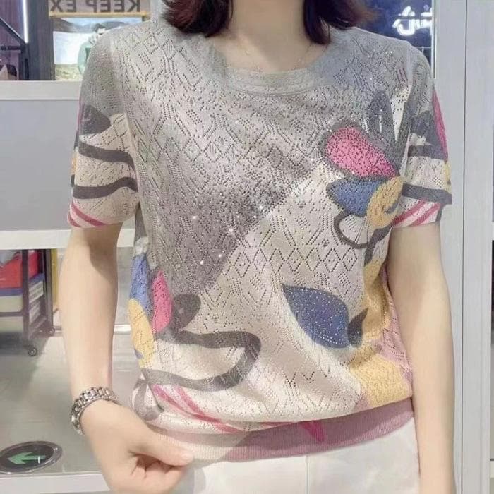 Printed Short-sleeved T-shirt for Women In Summer Middle-aged and Elderly Mothers Wear Loose Large Size Slim and Versatile Top for Women 4XL