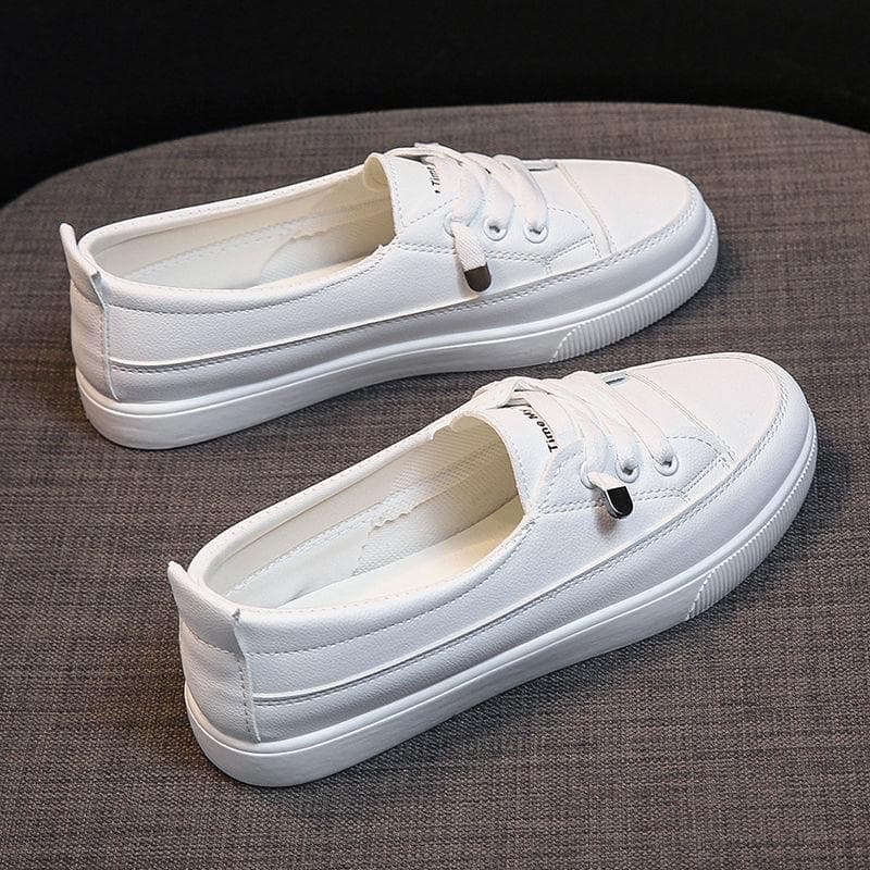 2025 Trendy Women's White Leather Sneakers: Autumn Breathable, Shallow Mouth, Korean Style, All-Match, Perfect for Students 37 white