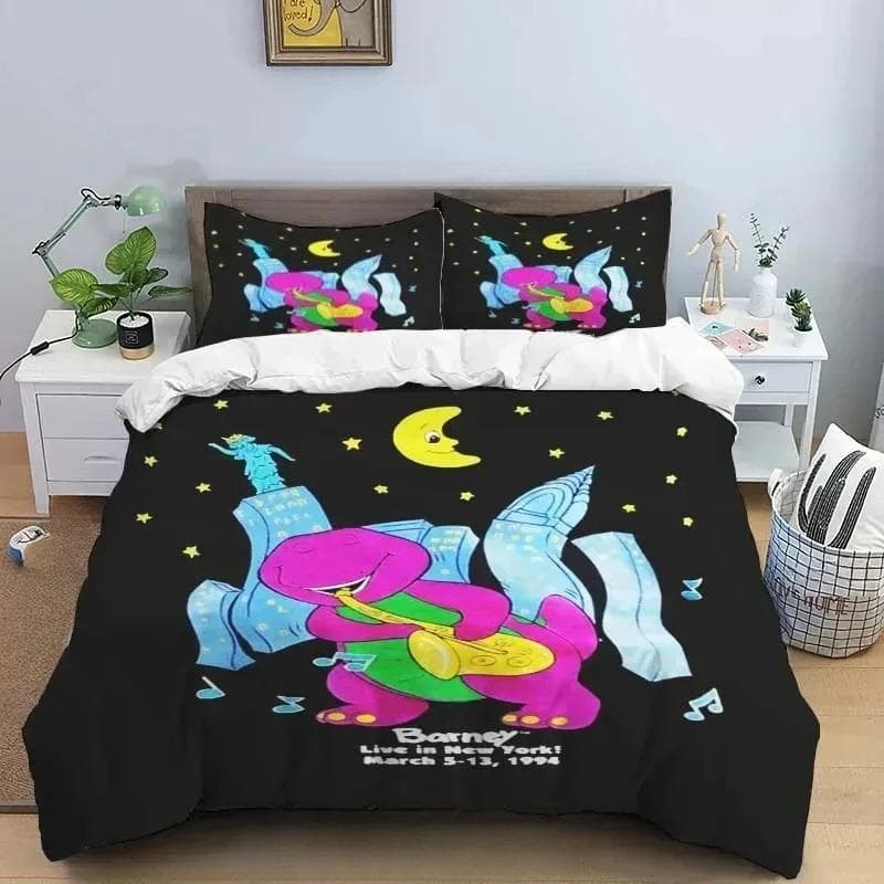 Barney Friends Cute Cartoon Bedding Set Dinosaur Pattern Duvet Cover Pillow Case boys Bedroom Double King Size Comforter Gift 135X200cm-2pcs