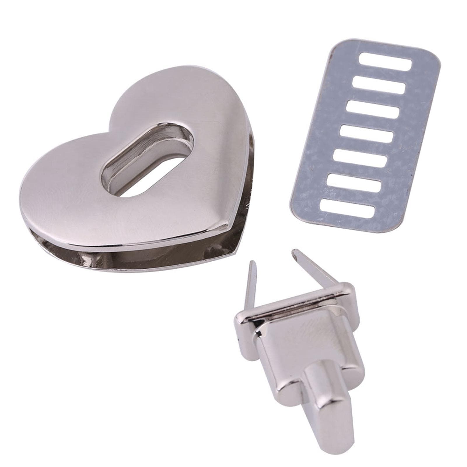 5sets Heart shaped Metal Clasp Turn Lock Twist Lock HardwareHandbag Bag Accessory (Silver) silver