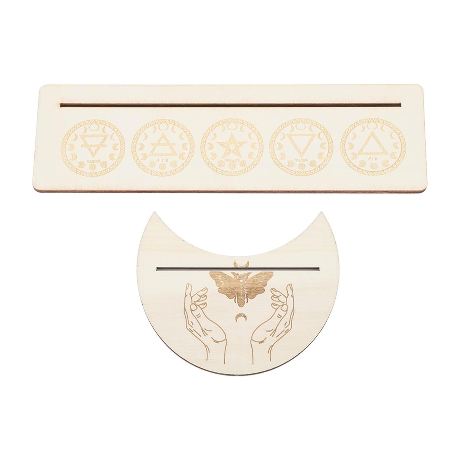 2 Pieces Wooden Tarot Card Stand Holder Stable Moon Shape and Rectangle Wooden Tarot Card Display
