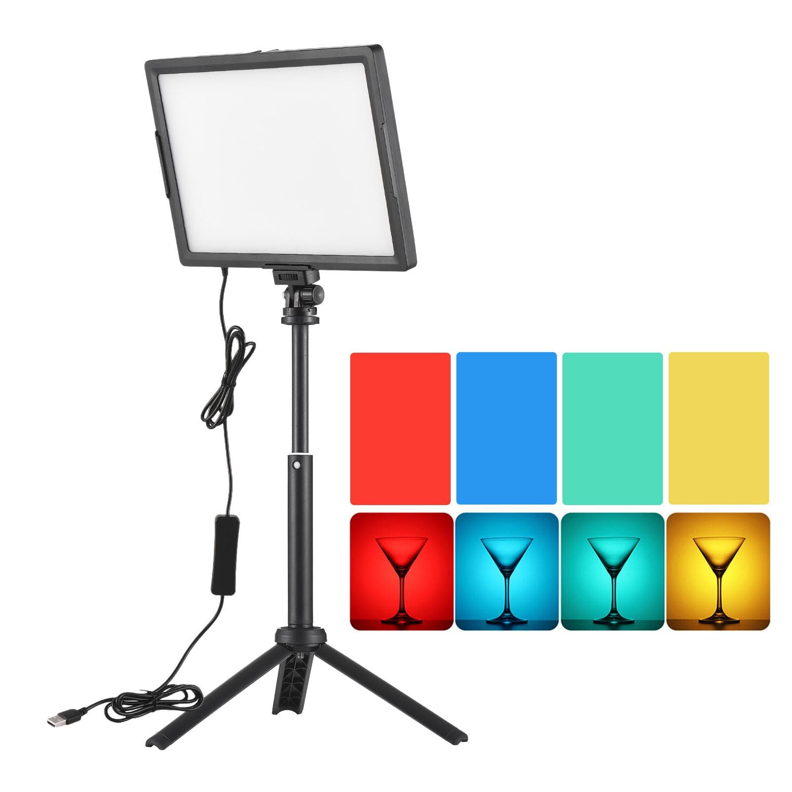 Desktop LED Video Light 15W LED Fill Light Panel with Tripod Light Stand Conference Lighting black