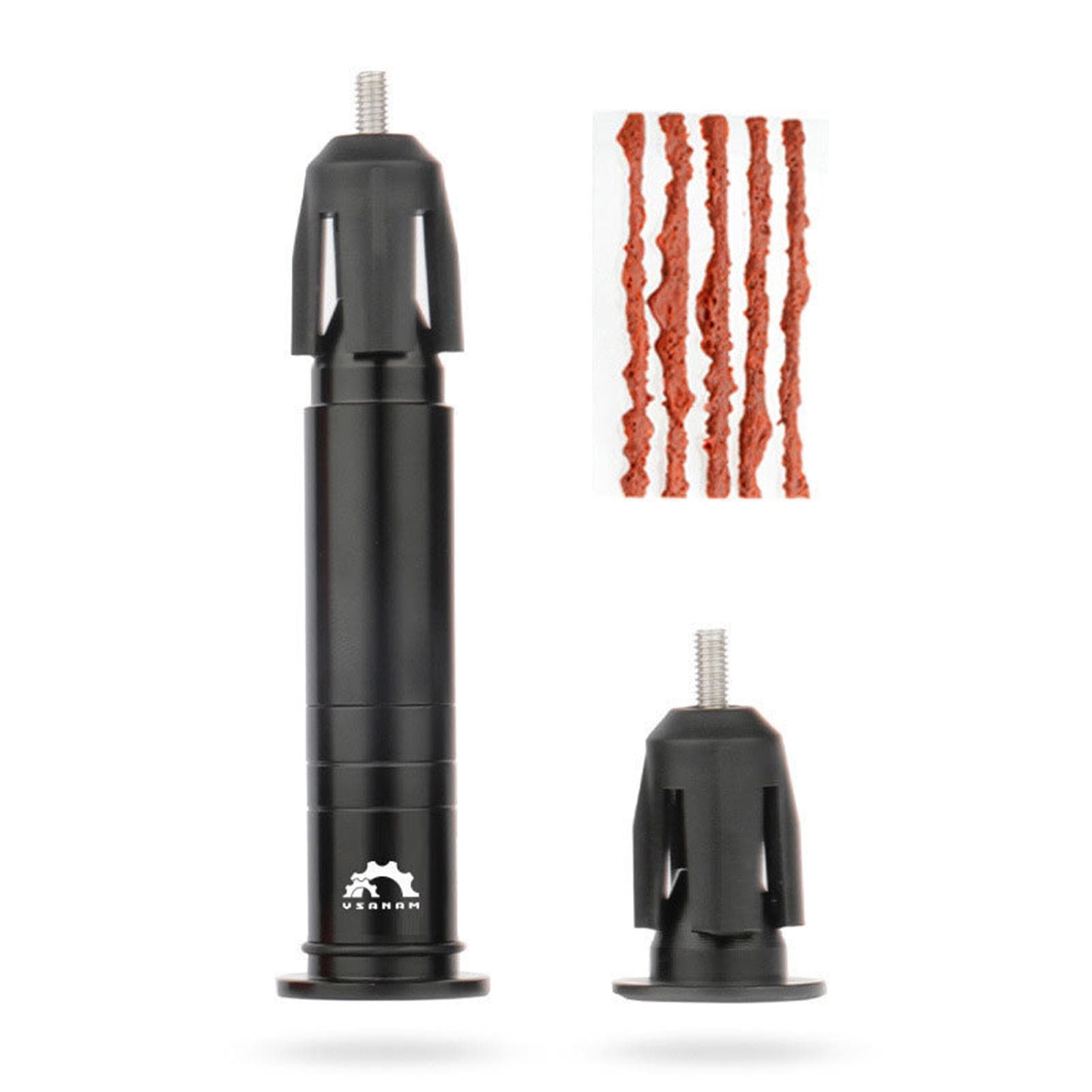 Bicycle Tubeless Tyre Repair Kit MTB Road Bike Tires Drill Tool with 5 Tire Plugs and Handle Bar End black