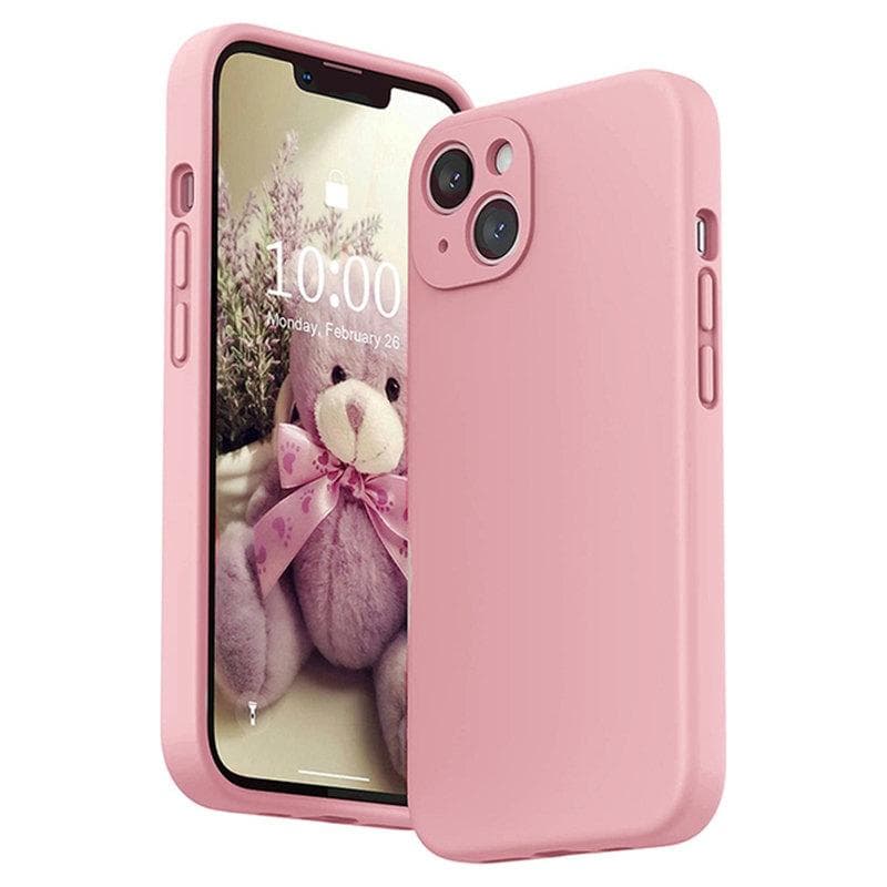 Square Liquid Silicone Soft Case for IPhone 16 15 14 13 11 12 Pro Max Mini X XR XS 7 8 Plus SE 2 Full Lens Protection Cover iPhone 12 pink