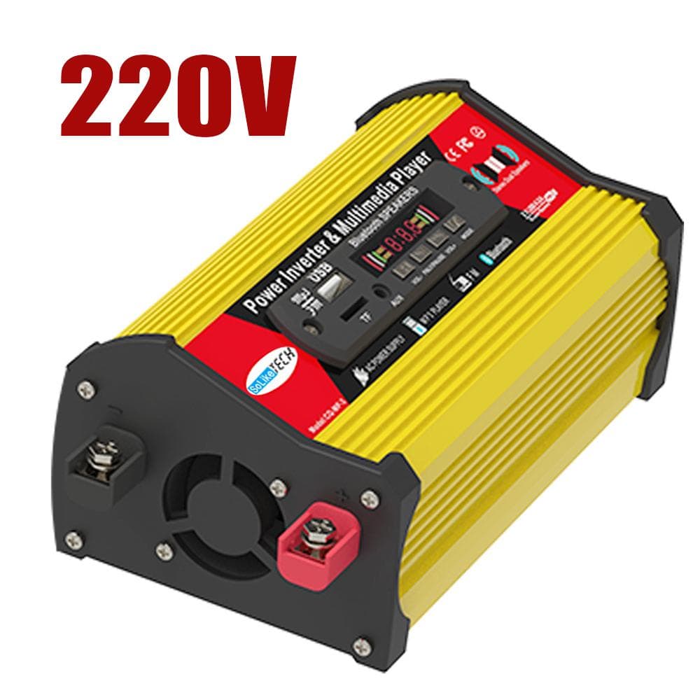 300W Sine Waves Power Inverter 12V to 110V220V Converter with Dual USB Port and LED Display, BT 220V yellow