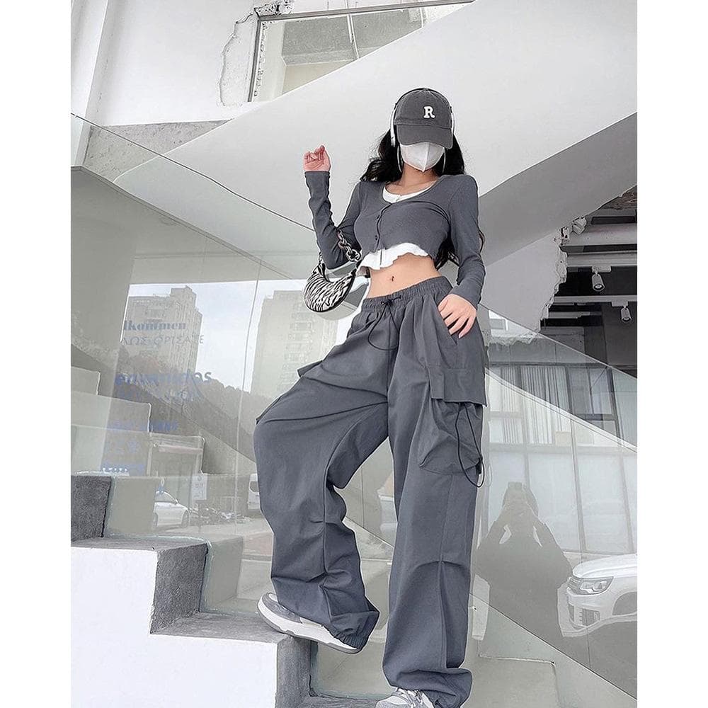 Casual Pants Children Spring and Autumn New Spice Girl Wide-leg Trousers 5XL gray