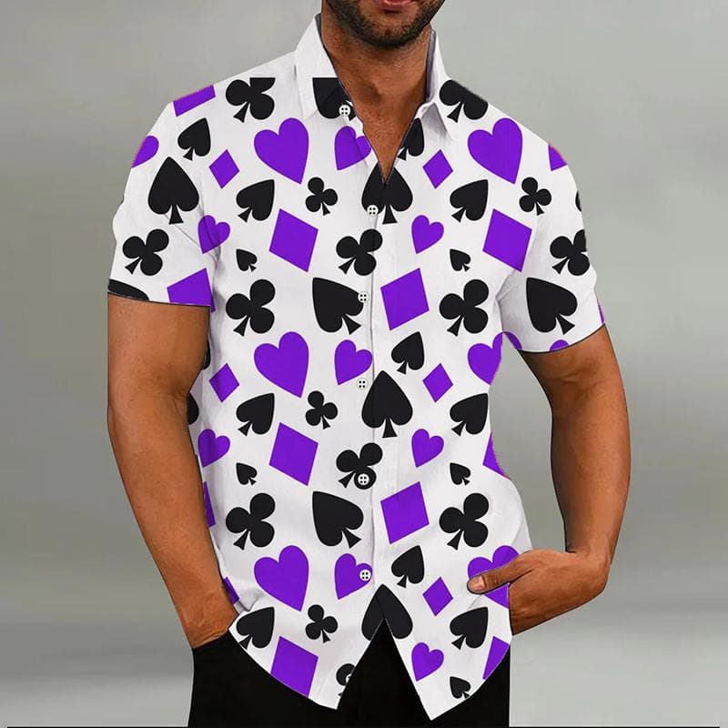 Fashion Men's Shirt Playing Cards 8 Colors Hearts Spades 3D Printing Lapel Short Sleeve Outdoor Street Casual Men's Clothes M