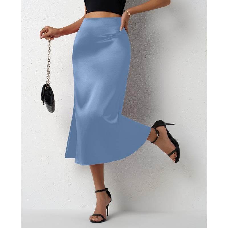 Women's Satin Skirt with Tail Fish Tail for Spring and Summer S light blue