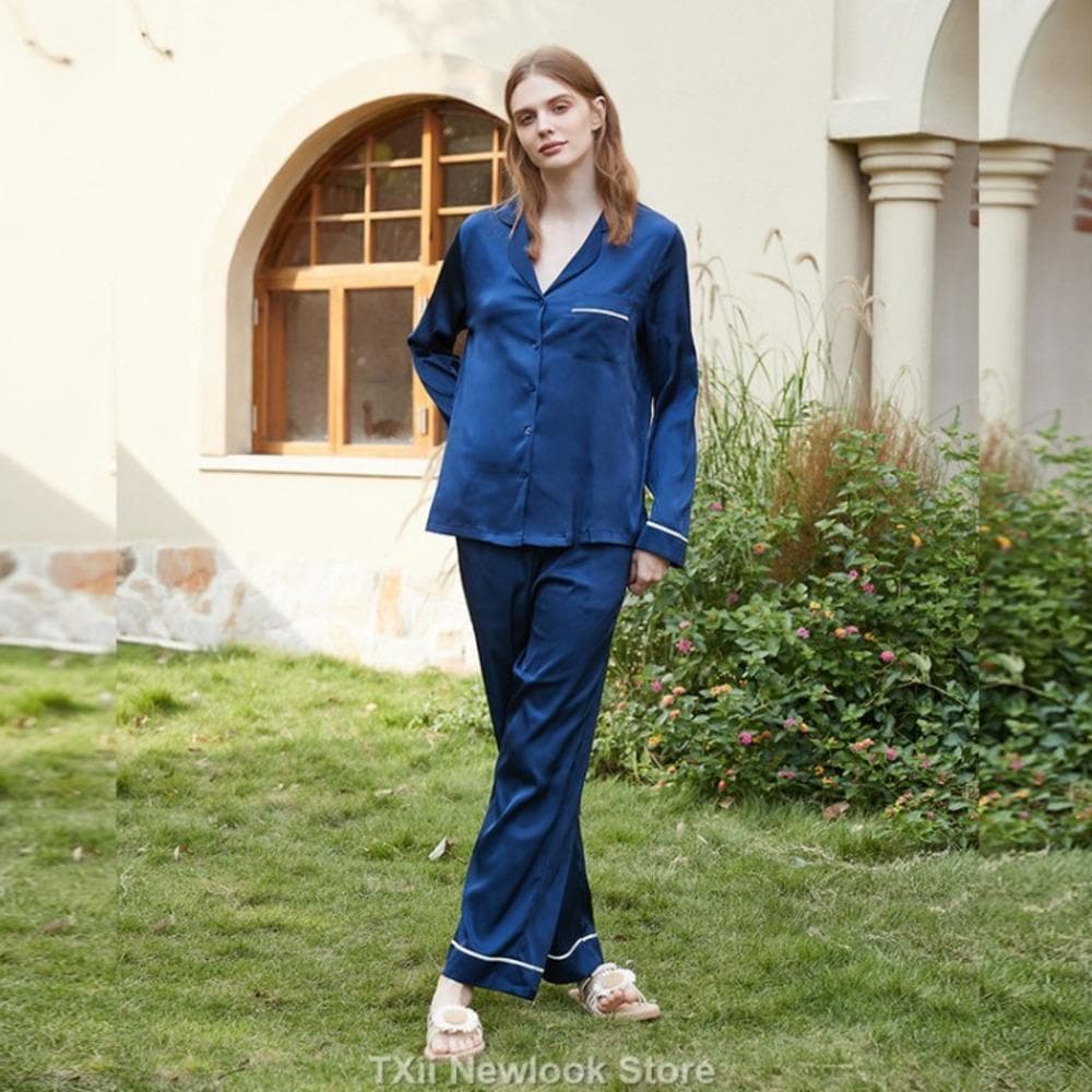 Ice Silk Pajamas Lapel Lapel Spring Summer Long Sleeve Home Suit XL