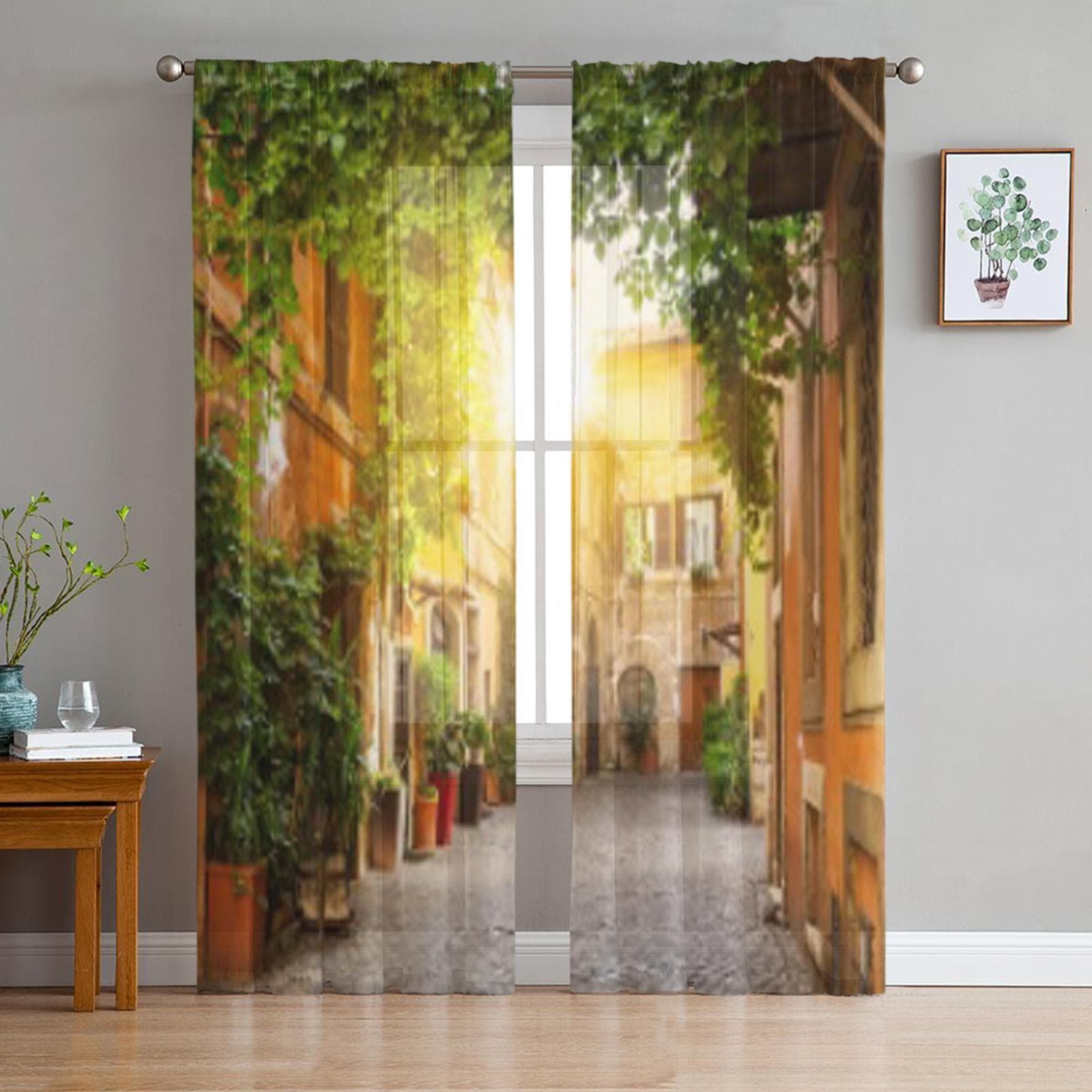 Rome Italy Roman Building Roma Old Street Chiffon Sheer Curtains for Living Room Bedroom Window Curtain Voiles Tulle Cortinas 135W x 114H(cm)
