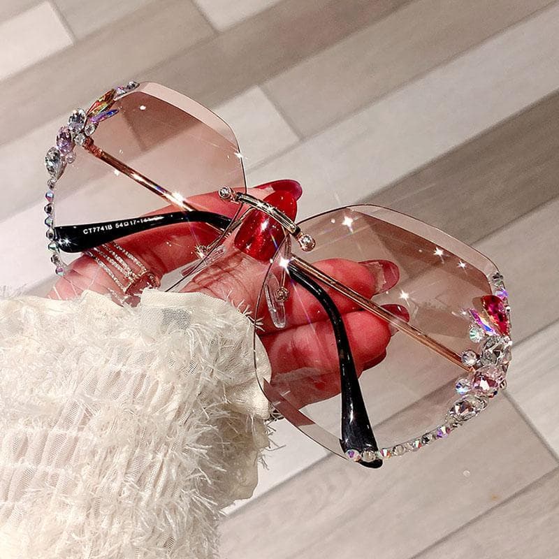 2023 Fashion Brand Design Vintage Rimless Rhinestone Sunglasses Women Men Retro Cutting Lens Gradient Sun Glasses Female UV400 None