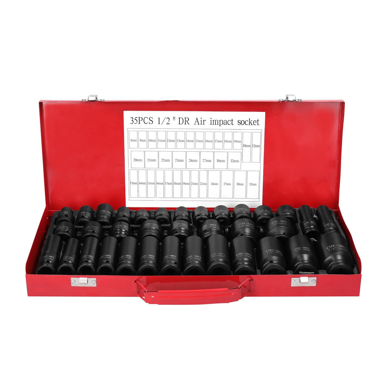 35PCS 12.5mm Air Impact Socket Set 1/2inch Drive Chrome Vanadium Steel Pneumatic Socket Kit Car multicolour