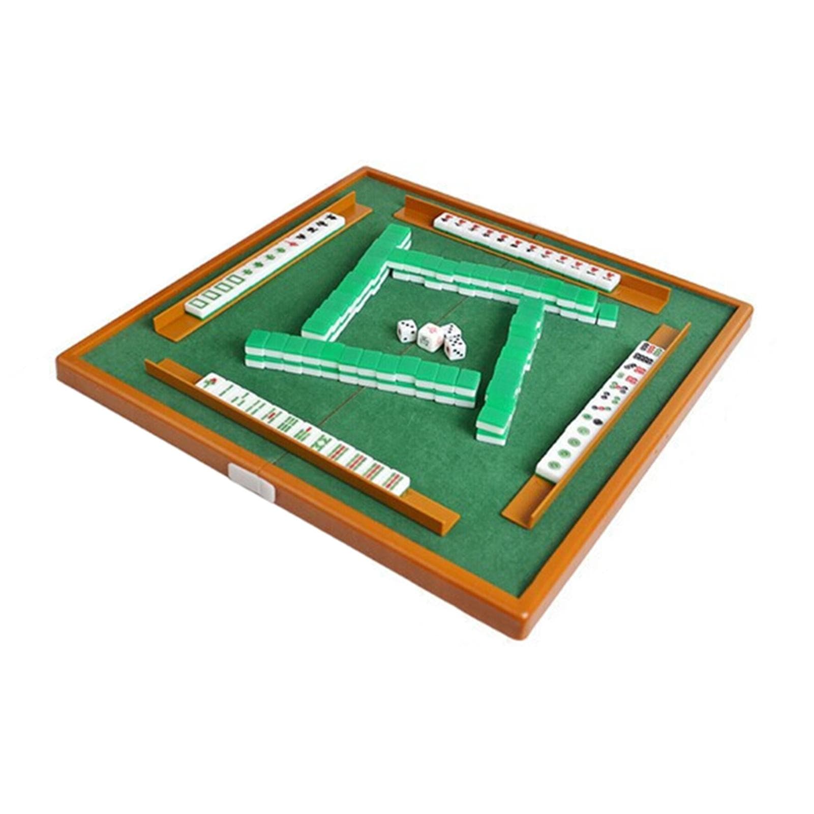 Mini Mahjong Set with Folding Mahjong Table Portable Mah Jong Game Set For Travel Family Leisure green