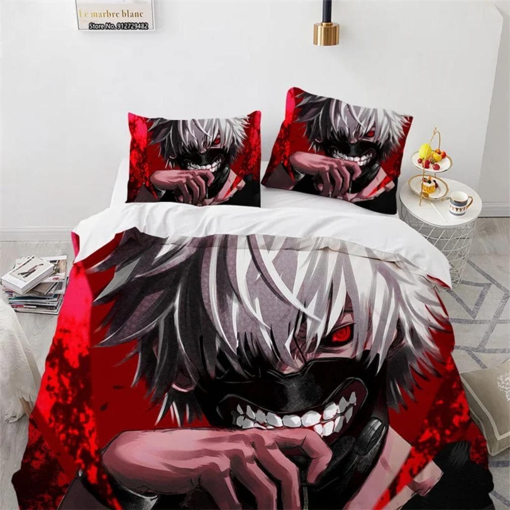3D Print Anime Tokyo Ghoul Kaneki Ken Bedding Set,Tokyo Ghoul Duvet Cover Bed Set Quilt Cover Pillowcase Comforter king Queen 135x200cm 2pcs