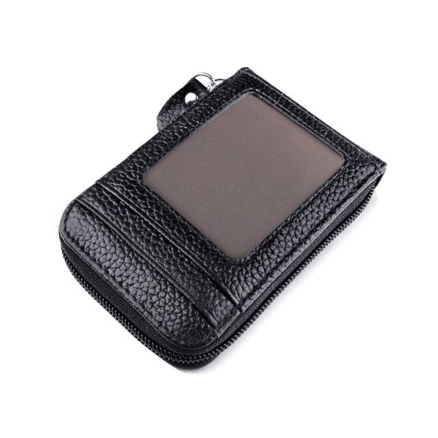 aliwood Men's Wallet Genuine Leather Credit Card Holder RFID Blocking Zipper Pocket Men bag black