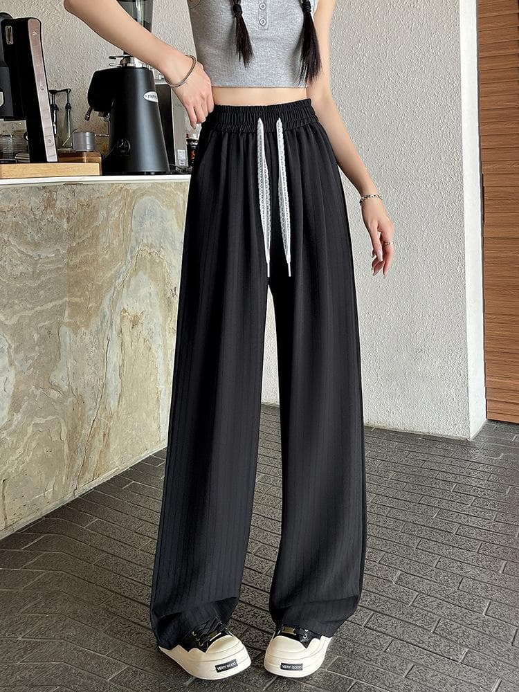 Summer Thin High Waist Thin Straight Casual Wide Leg Drape Loose Pants 2XL black