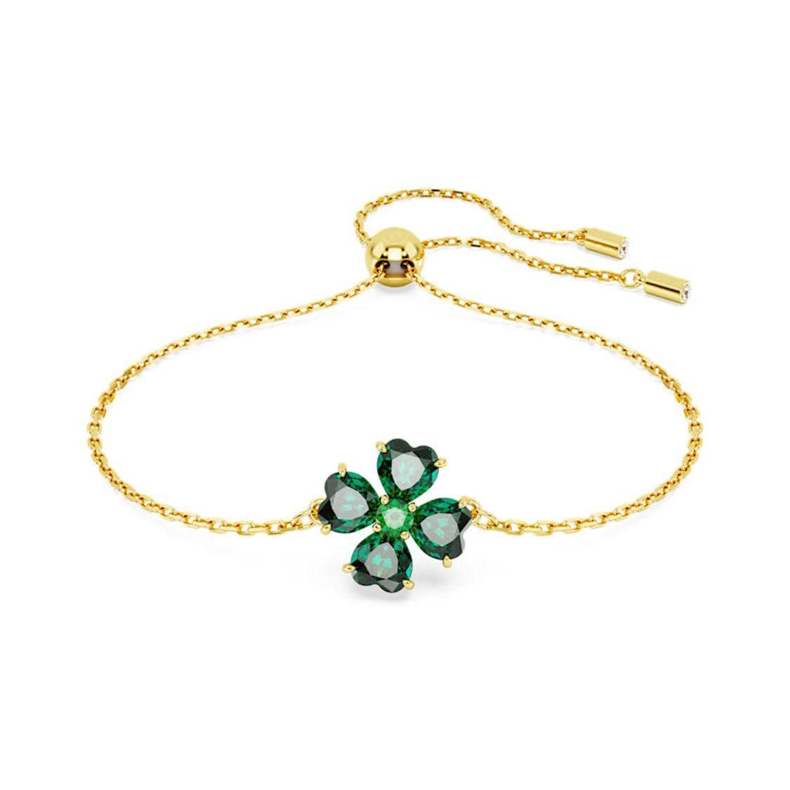 Swarovski Idyllia Lucky Clover Imitation Crystal Gold-Plated Bracelet Unisex bracelet Green 5666585 Box (Random Color),F