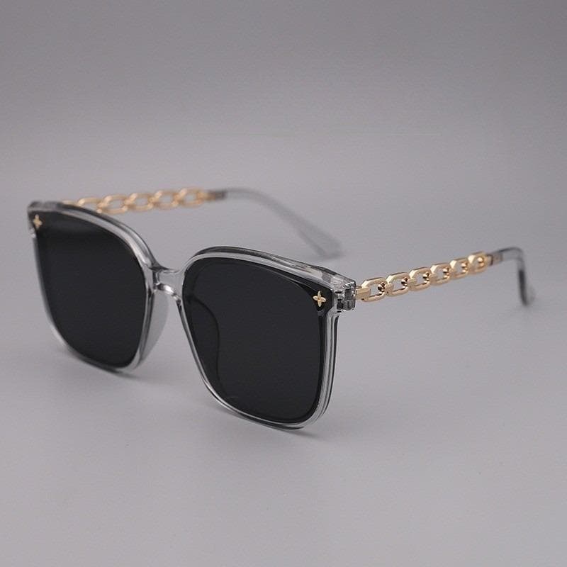 Korean style square sunglasses fashionable women hollow chain legs travel glasses trendy accessory
