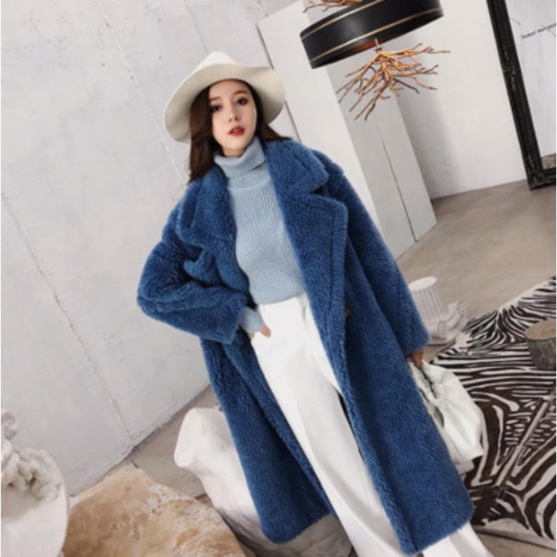 Long Teddy Bear Jacket Coat Women Winter Thick Warm Oversized Chunky Outerwear Overcoat Women Faux Lambswool Fur Coats L